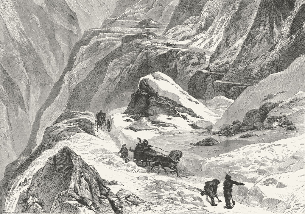 SWITZERLAND. Crossing an Alpine pass in Winter 1891 old antique print picture
